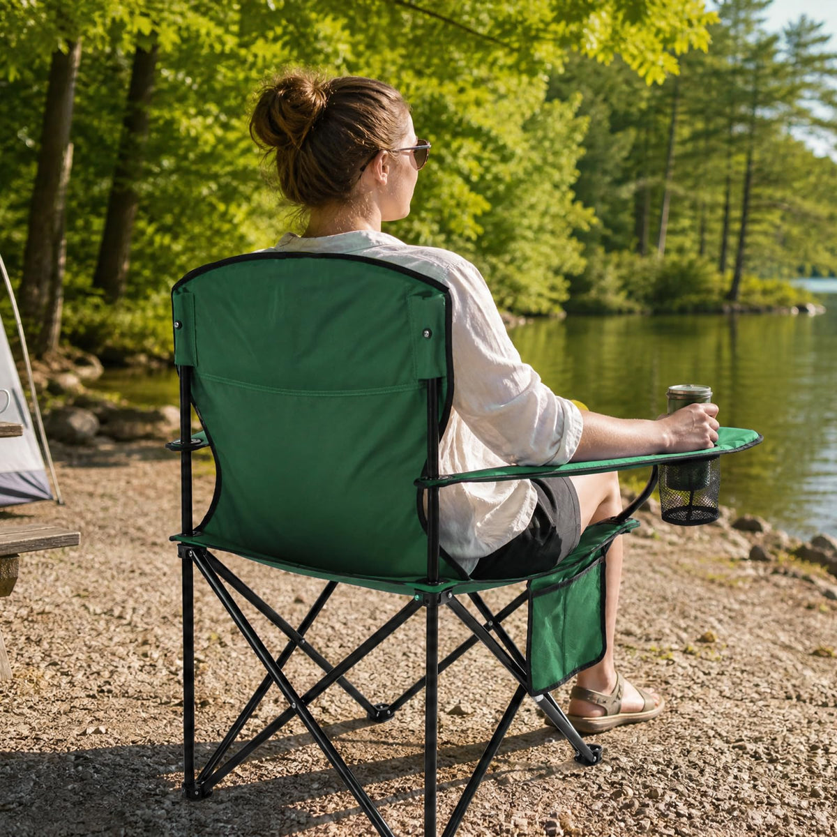 2 Pack Heavy Duty Folding Camping Chair with Cooler Bag Z7449
