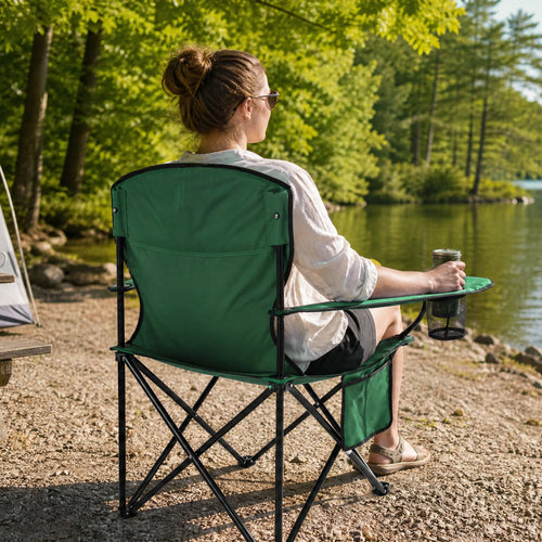2 Pack Heavy Duty Folding Camping Chair with Cooler Bag Z7449
