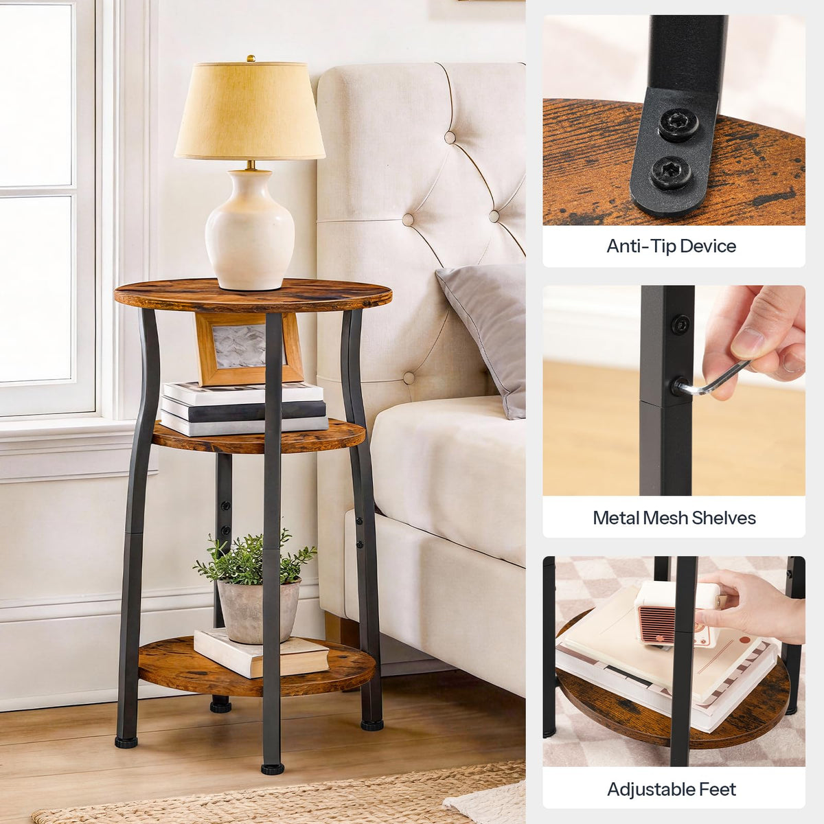 Small Round 3-Tier Storage Side Table Z530