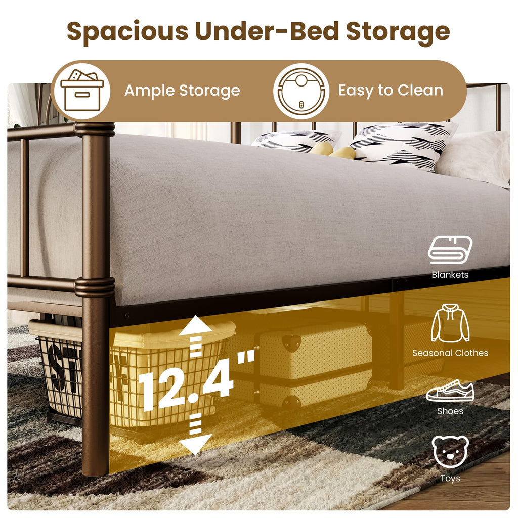Twin Metal Platform Bed Frame with Vintage Headboard Y9480