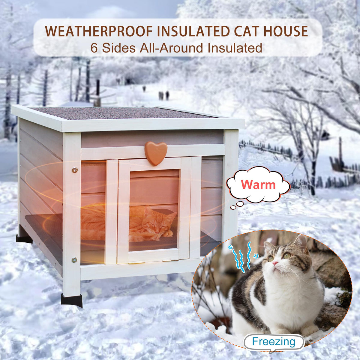 Insulated Outdoor Cat House with Liner J407327