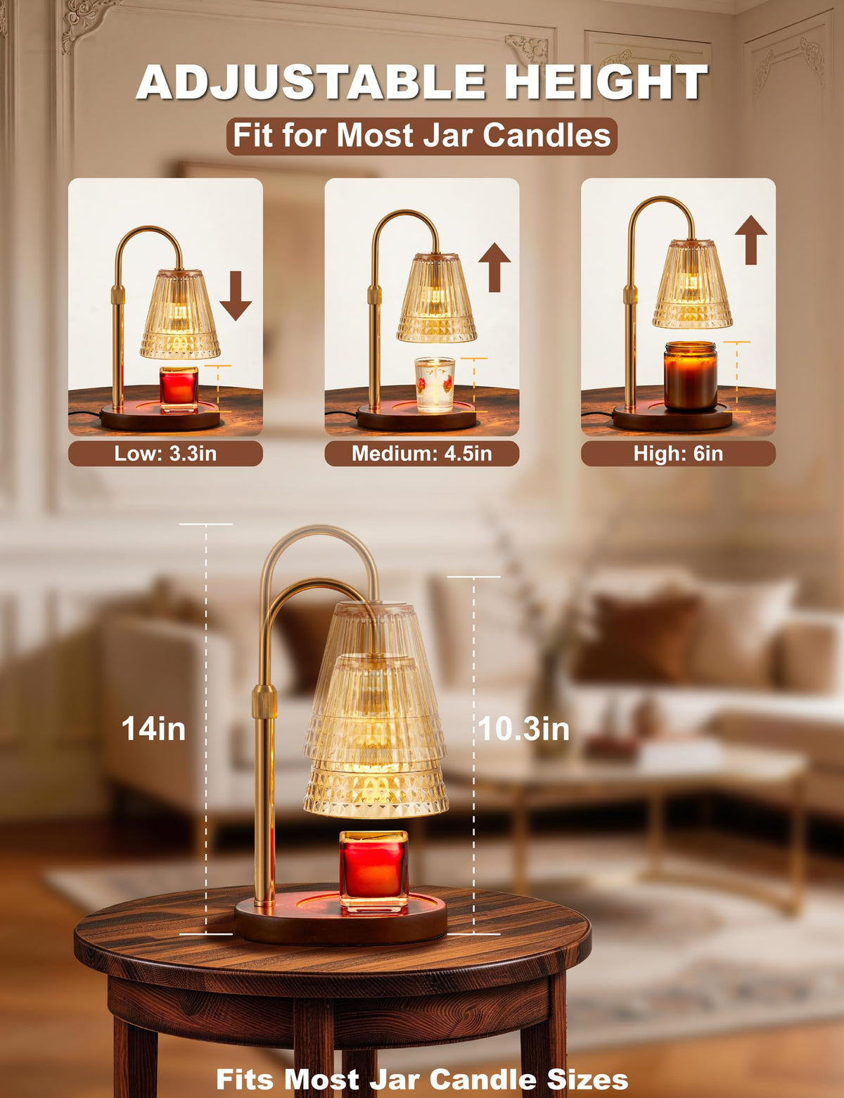 Candle Warmer Lamp with Dimmer & Timer, Adjustable Height, Amber-gold W629831