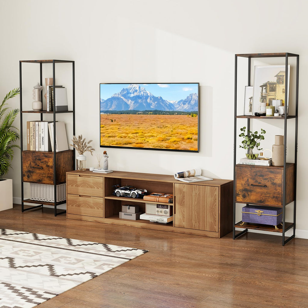 5-Tier Bookshelf with Drawer Narrow Bookcase D414