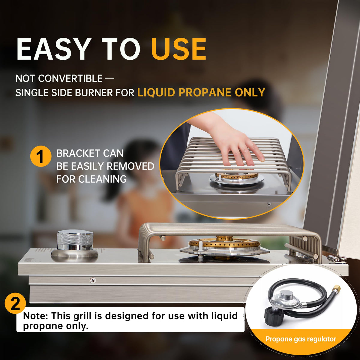 Built-in Side Burner for Outdoor Kitchen, Propane & Natural Gas, 304 SS J4037