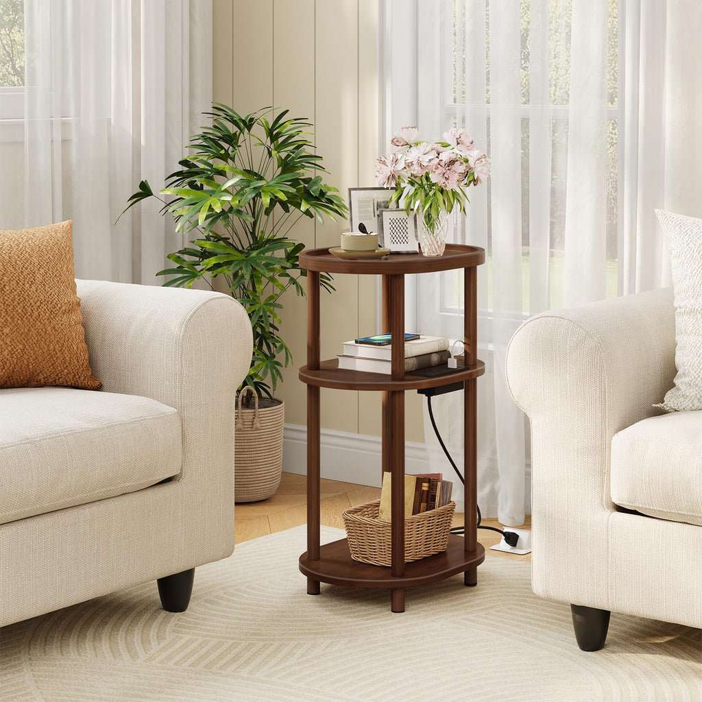3-Tier Oval Bamboo Side Table with Charging Station Q17960