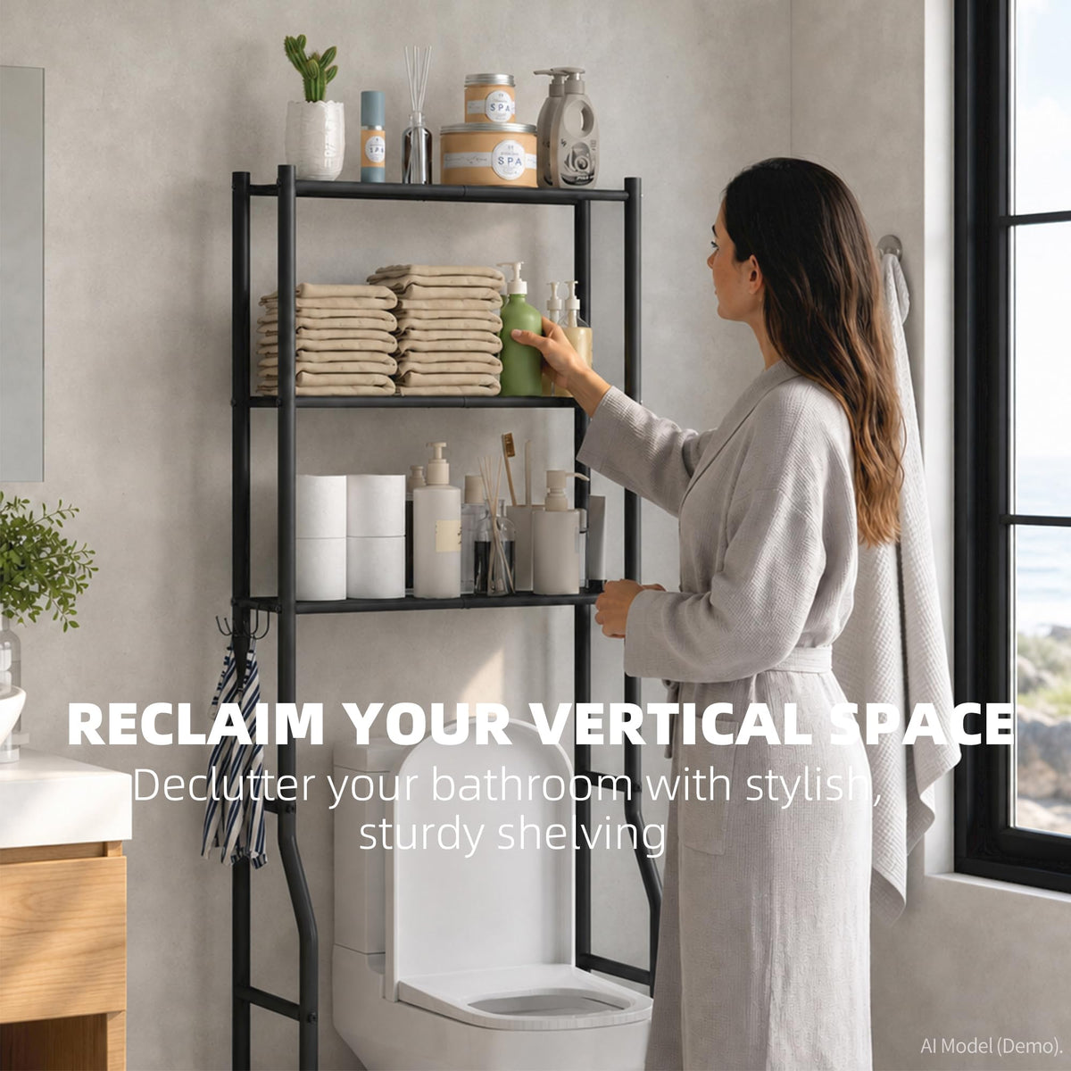 3-Tier Over Toilet Storage, Black V795
