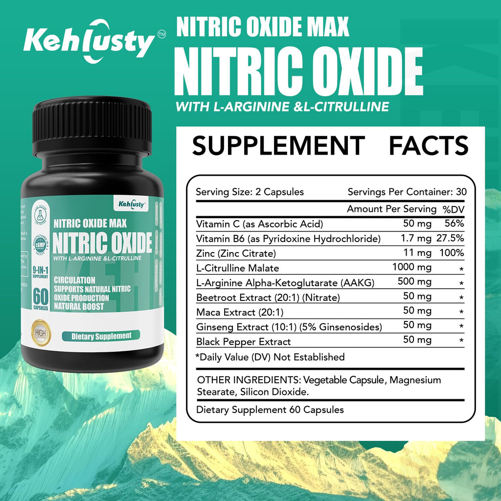 Nitric Oxide Booster Supplements 60 Capsules Q73657