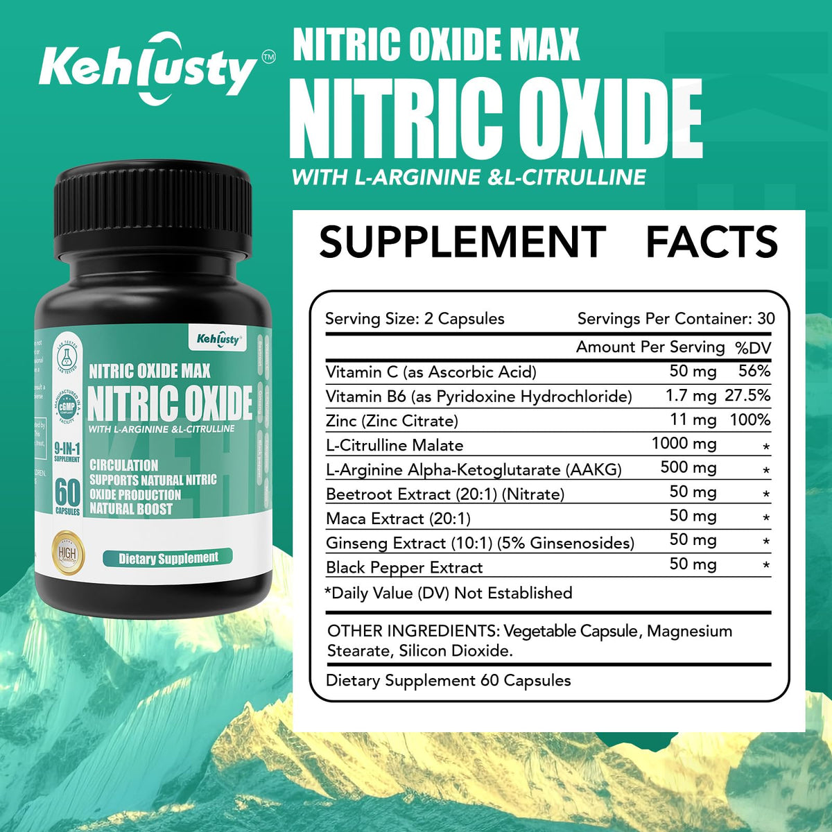 Nitric Oxide Booster Supplements 60 Capsules Q73657