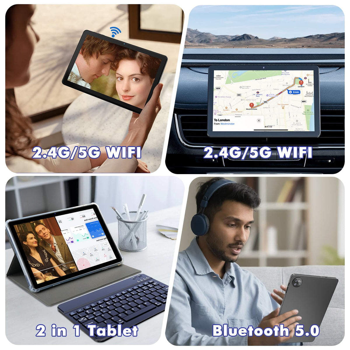 10.1 Inch Android 15 Tablet, 24GB RAM 128GB ROM, 1280 x 800 HD Display, 6000mAh Battery, 5MP+8MP Camera (Black) K755667