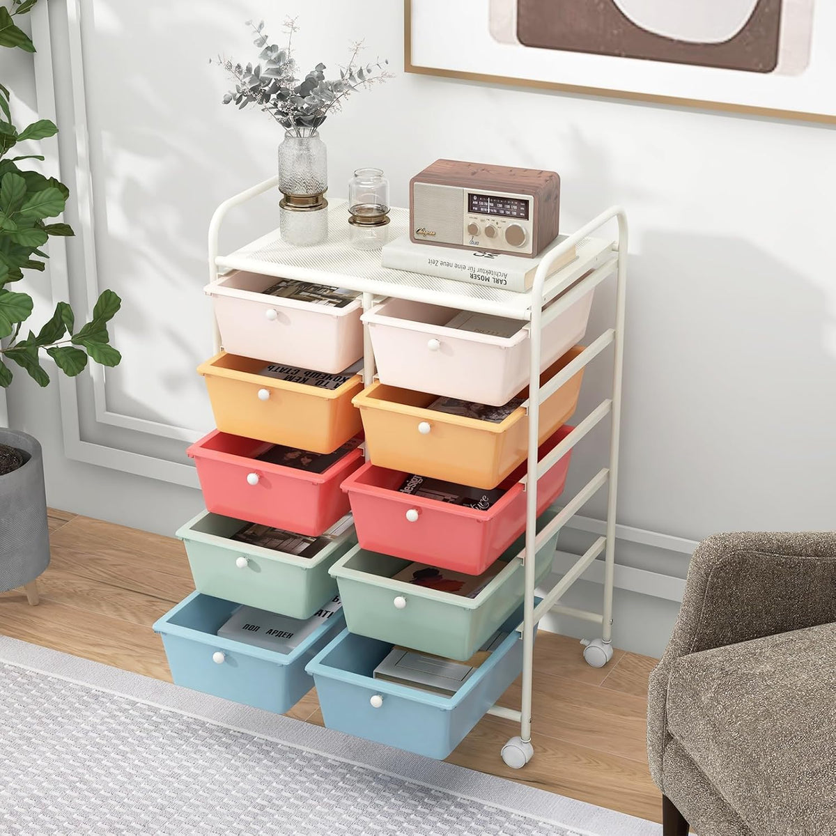 10 Drawer Rolling Storage Cart with Metal Frame K7233