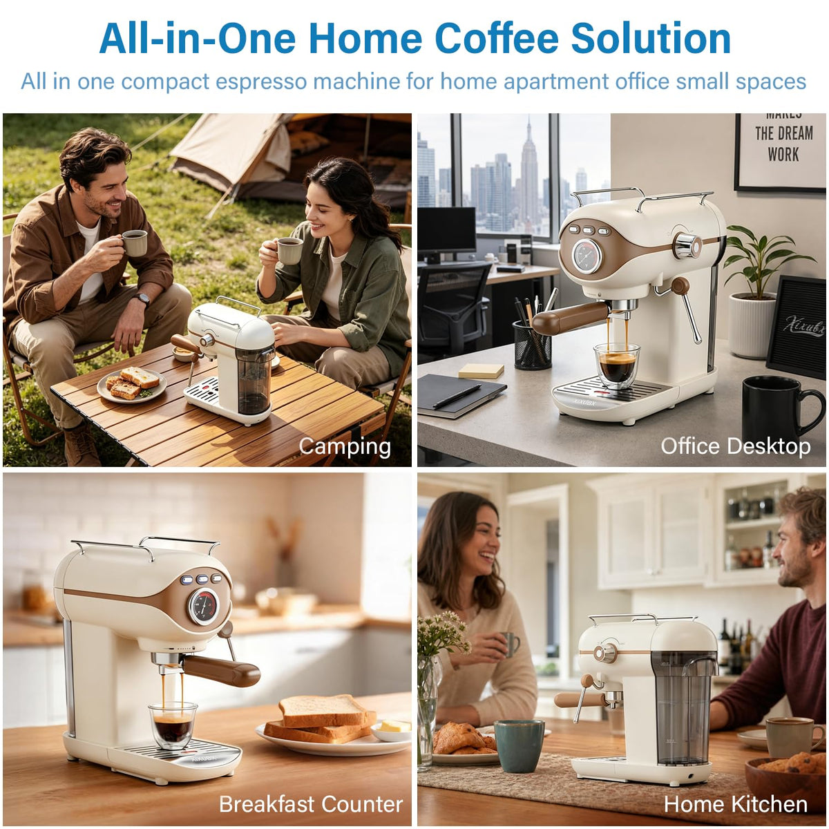 White Compact Espresso Machine with Milk Frother H676973
