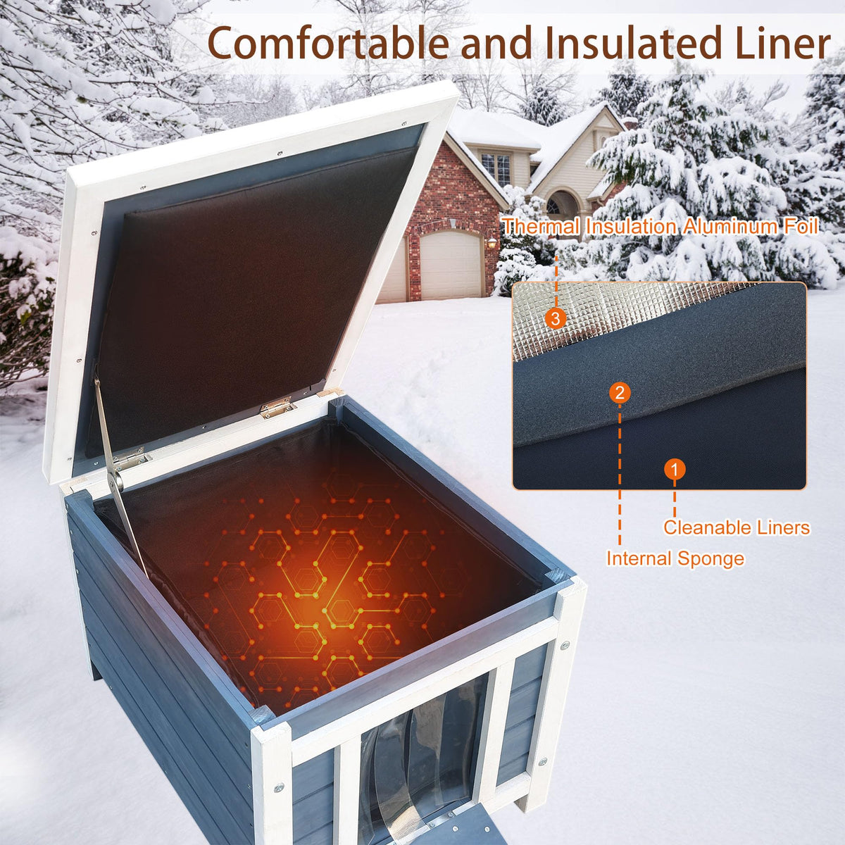 Insulated Outdoor Cat House with Liner J407327