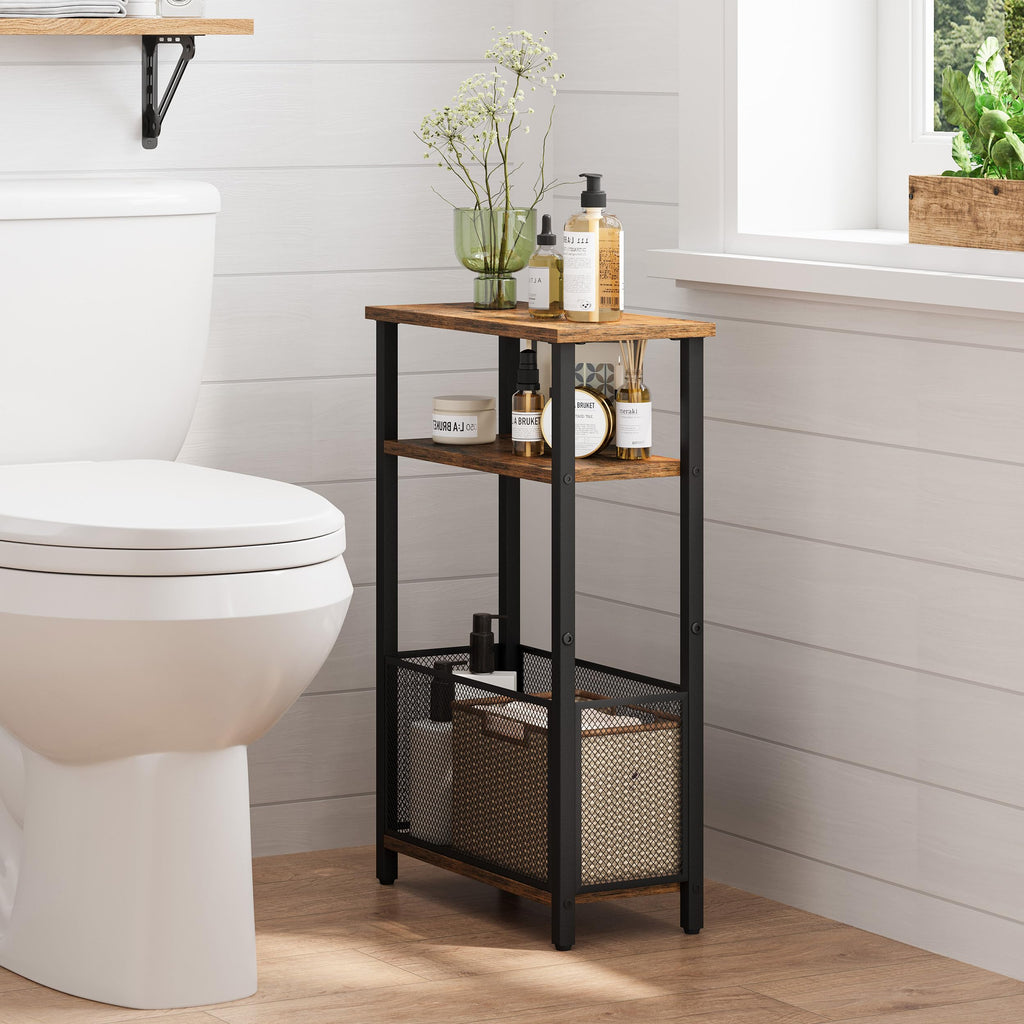 Narrow 3 Tier Side Table with Storage Basket V99091