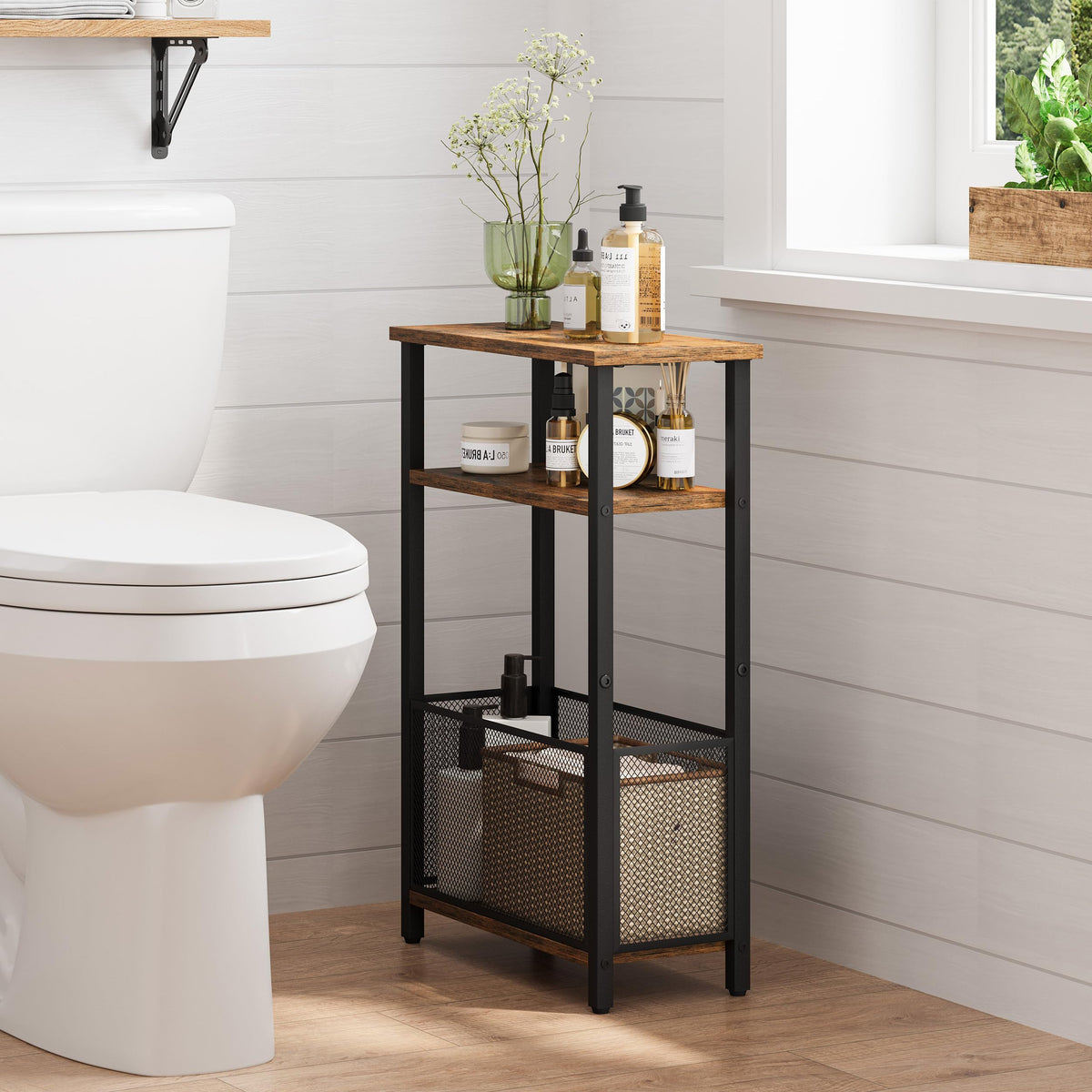 Narrow 3 Tier Side Table with Storage Basket V99091