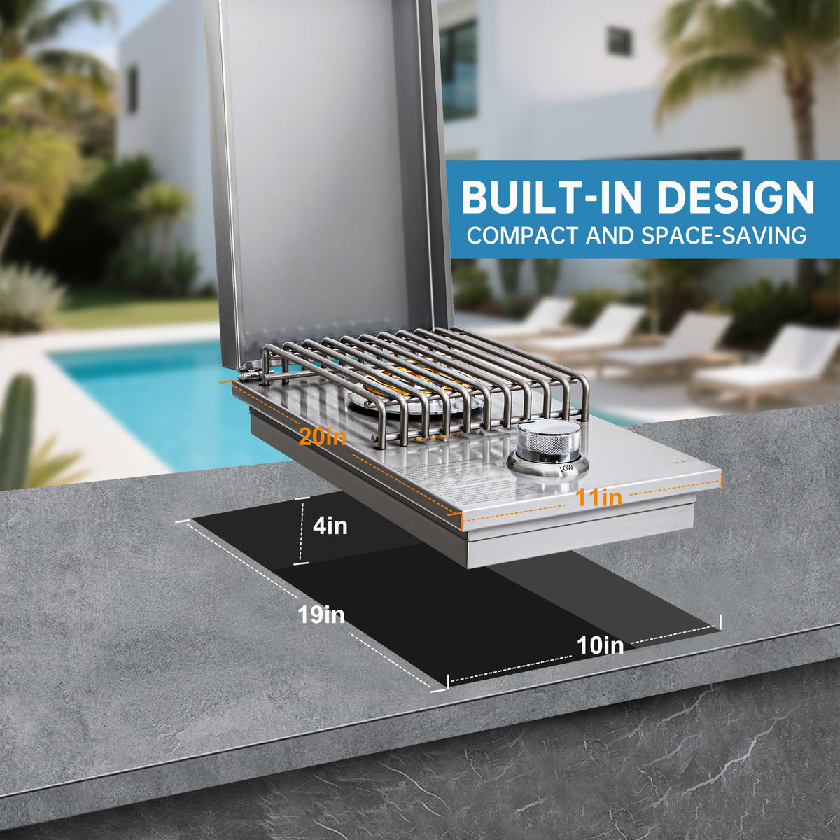 Built-in Side Burner for Outdoor Kitchen, Propane & Natural Gas, 304 SS J4037