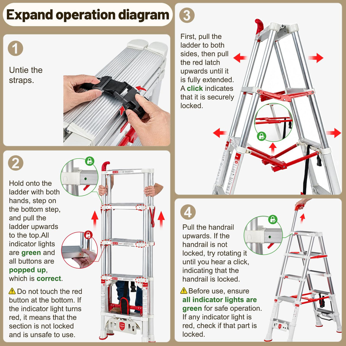 Telescoping Extension Ladder, 4.4FT Folding Step Stool, Aluminum 5 Step Ladder 600lbs Capacity X688117
