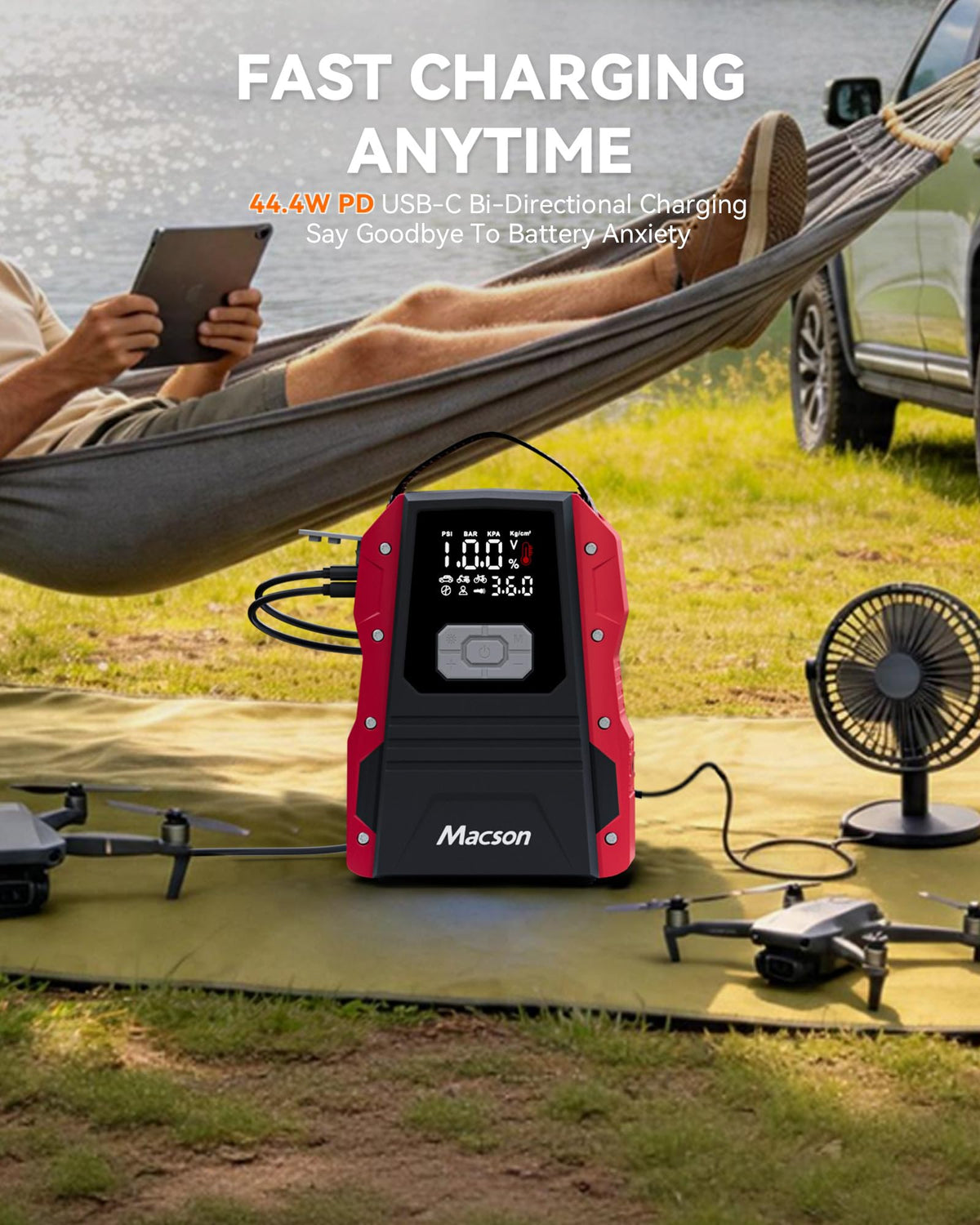 Portable 12V Jump Starter with Air Compressor and 150PSI Tire Inflator B434116
