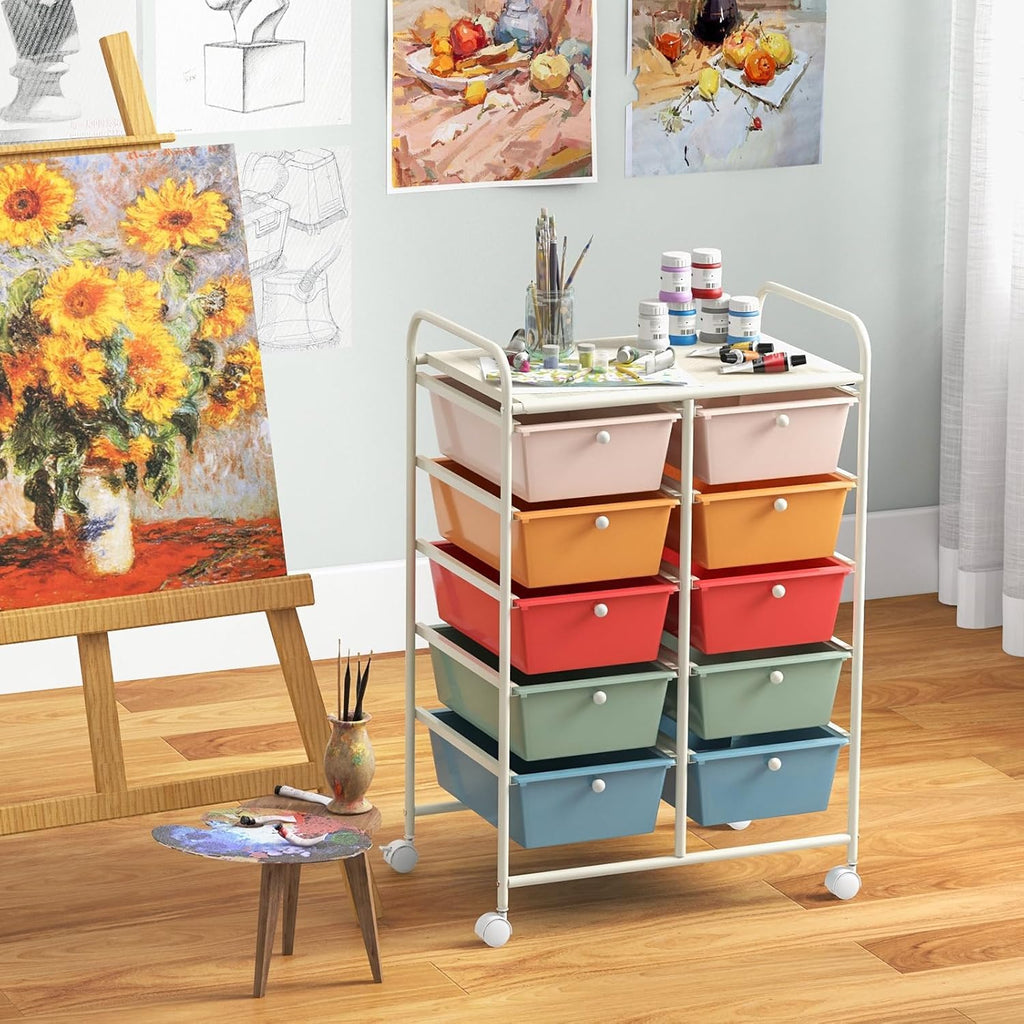10 Drawer Rolling Storage Cart with Metal Frame K7233