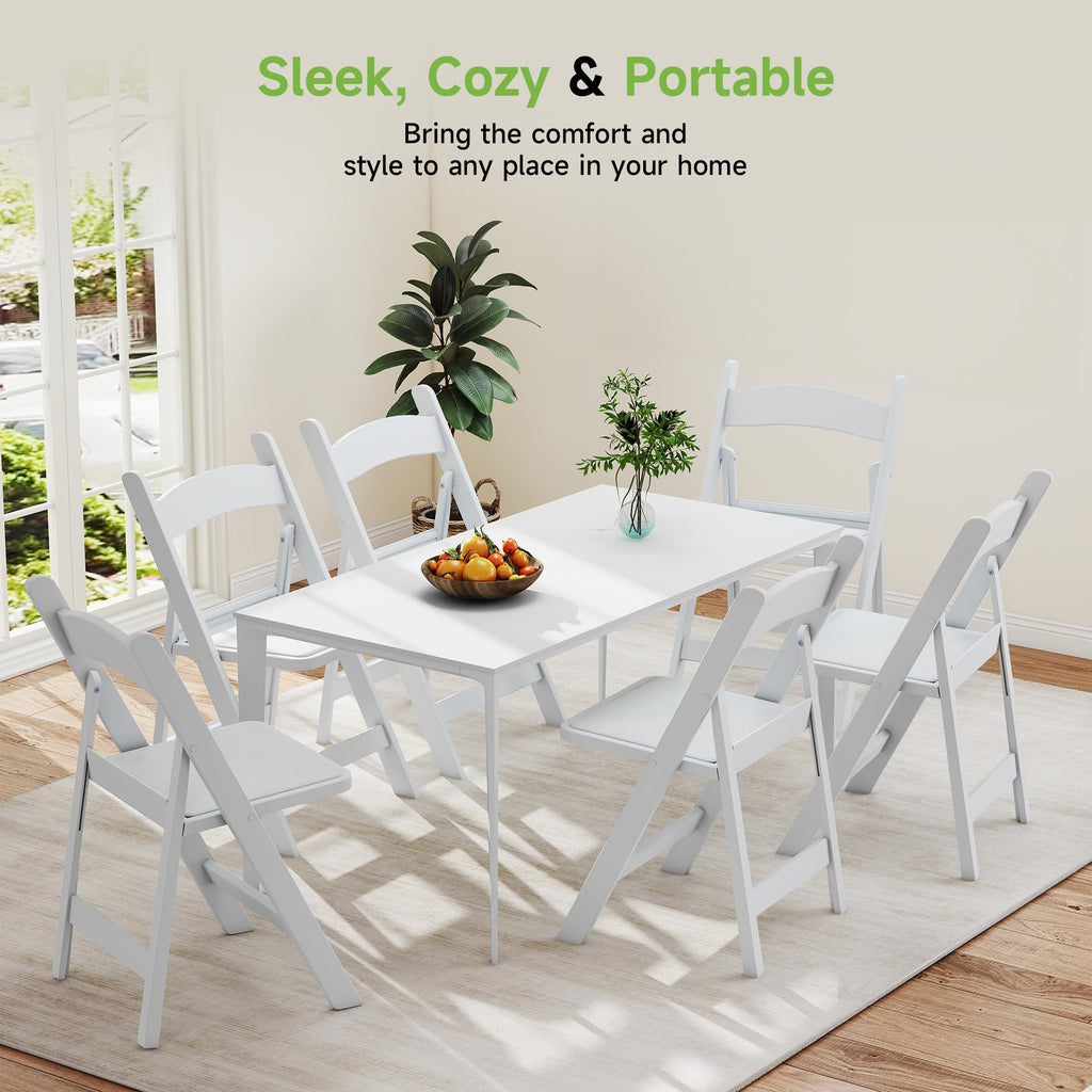White Resin Folding Chairs with Cushion, 10 Pack M243376