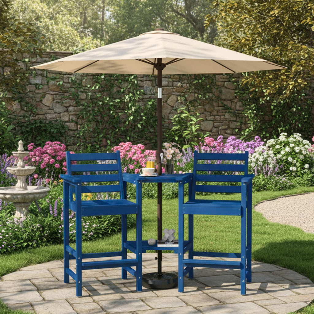 Tall Adirondack Chairs Set of 2, Bar Height HDPE Outdoor Chairs with Connecting Tray & Umbrella Hole, Navy Blue C718873