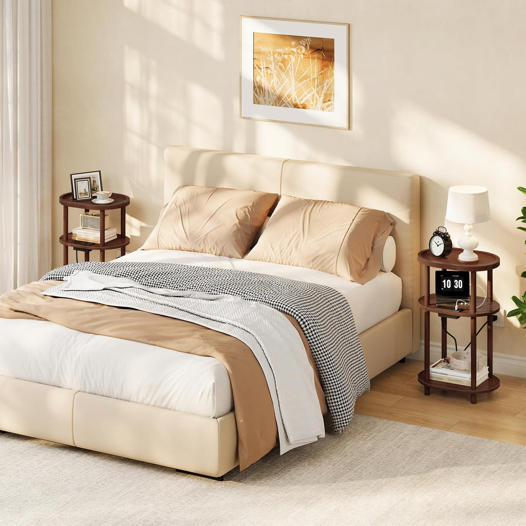 3-Tier Oval Bamboo Side Table with Charging Station Q17960
