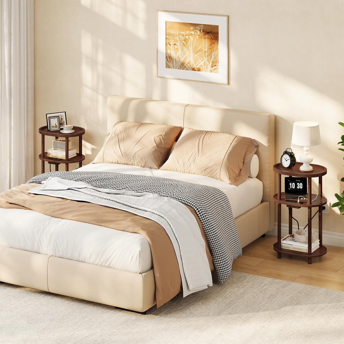 3-Tier Oval Bamboo Side Table with Charging Station Q17960