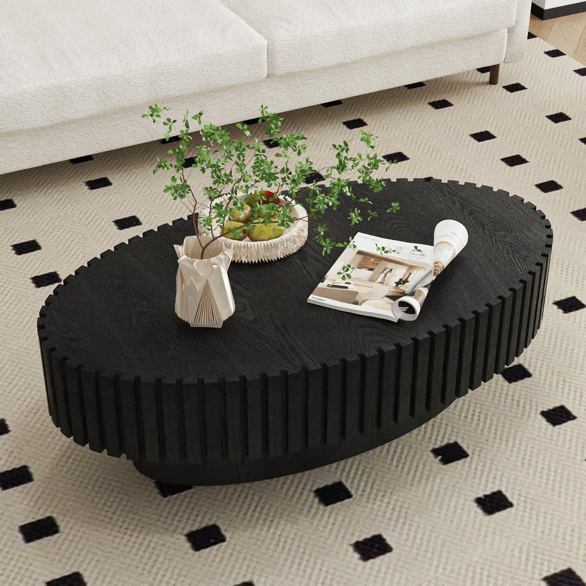 Black Modern Wood Oval Coffee Table I525