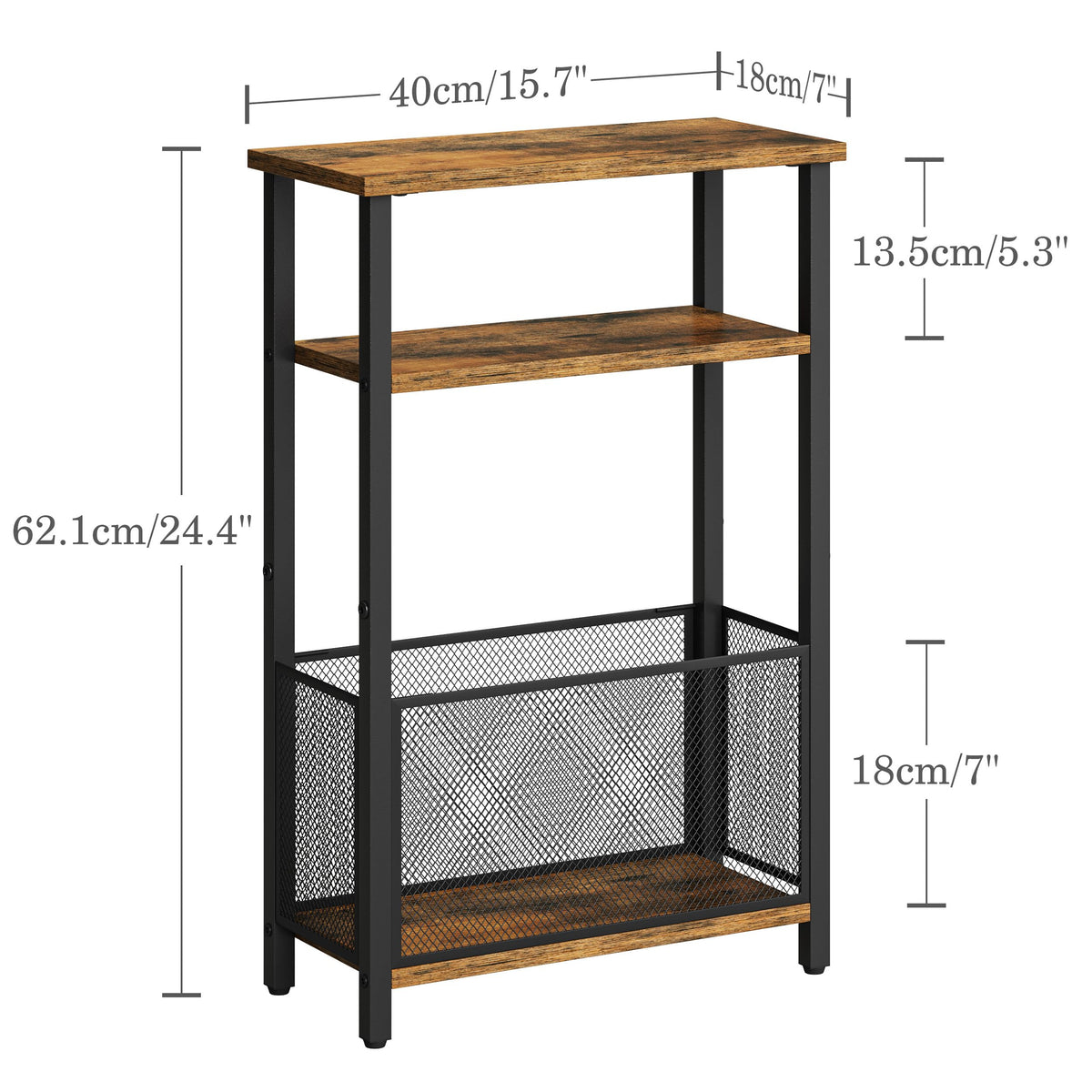 Narrow 3 Tier Side Table with Storage Basket V99091