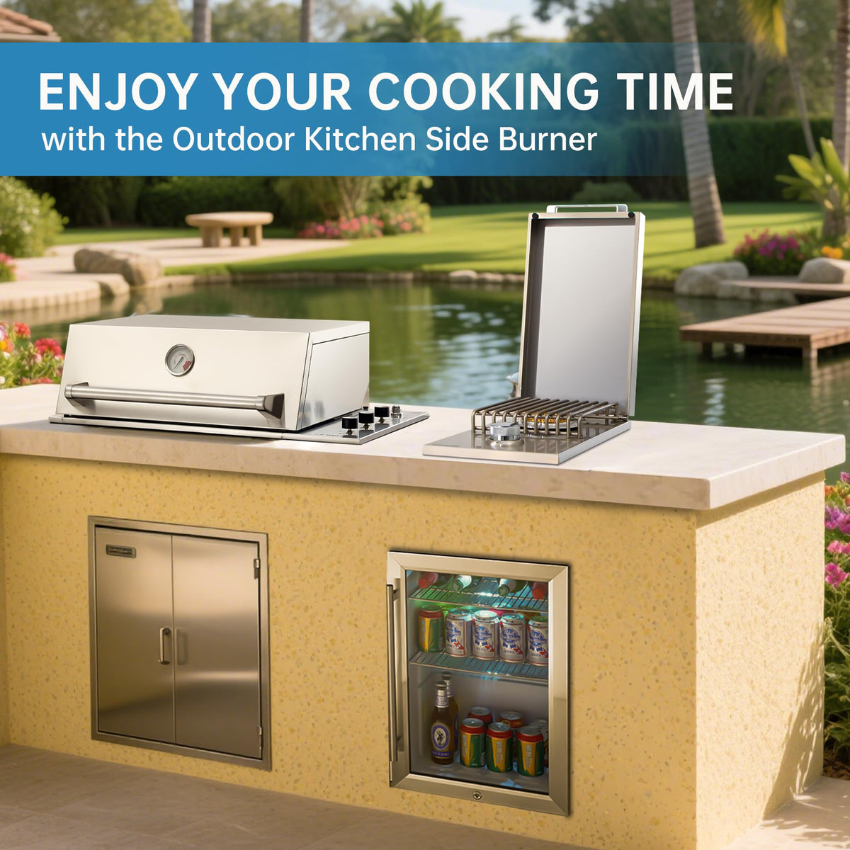 Built-in Side Burner for Outdoor Kitchen, Propane & Natural Gas, 304 SS J4037
