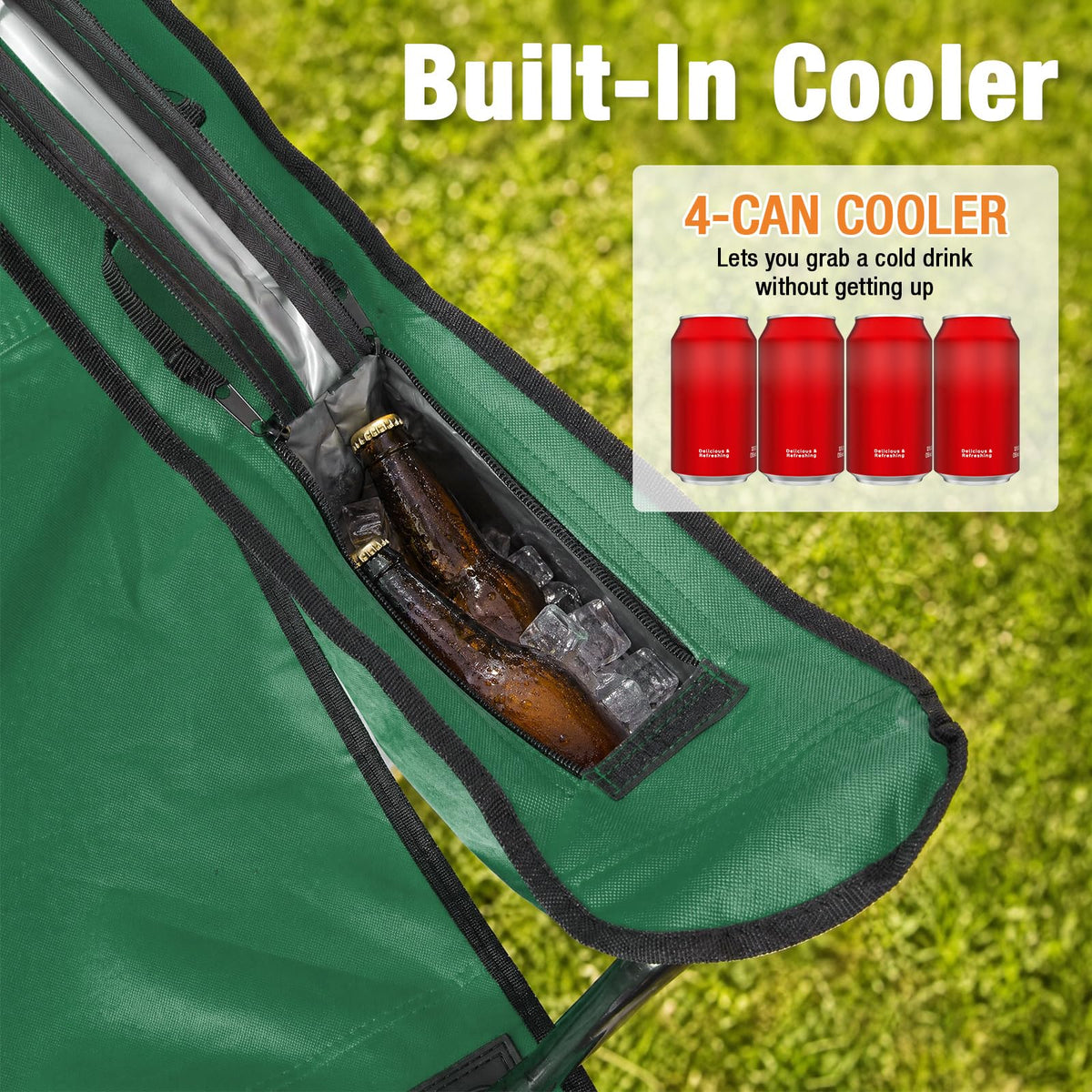2 Pack Heavy Duty Folding Camping Chair with Cooler Bag Z7449