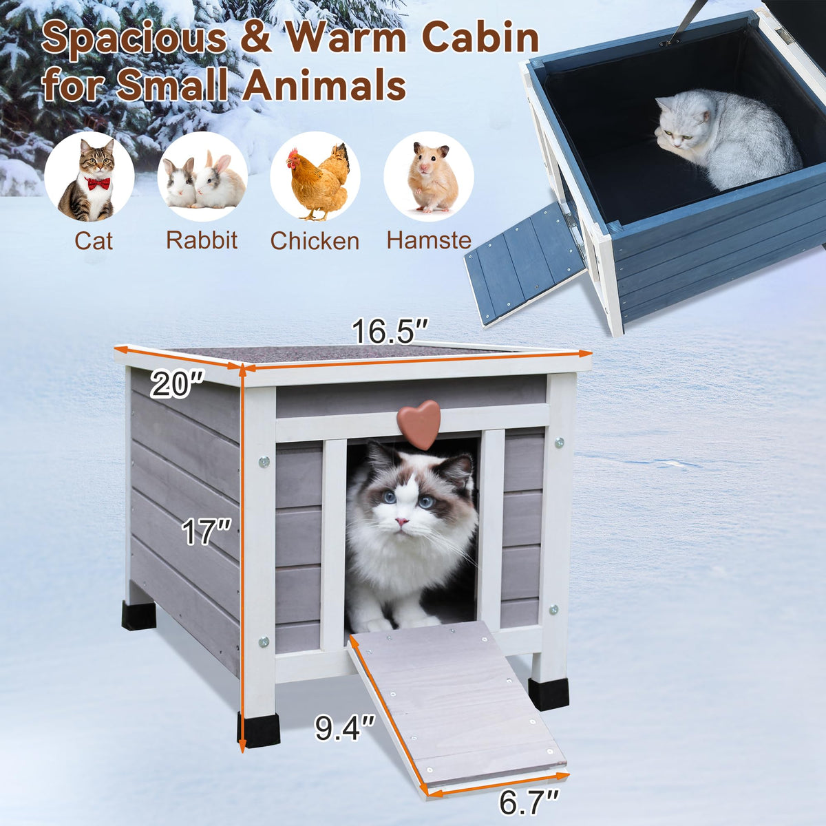 Insulated Outdoor Cat House with Liner J407327