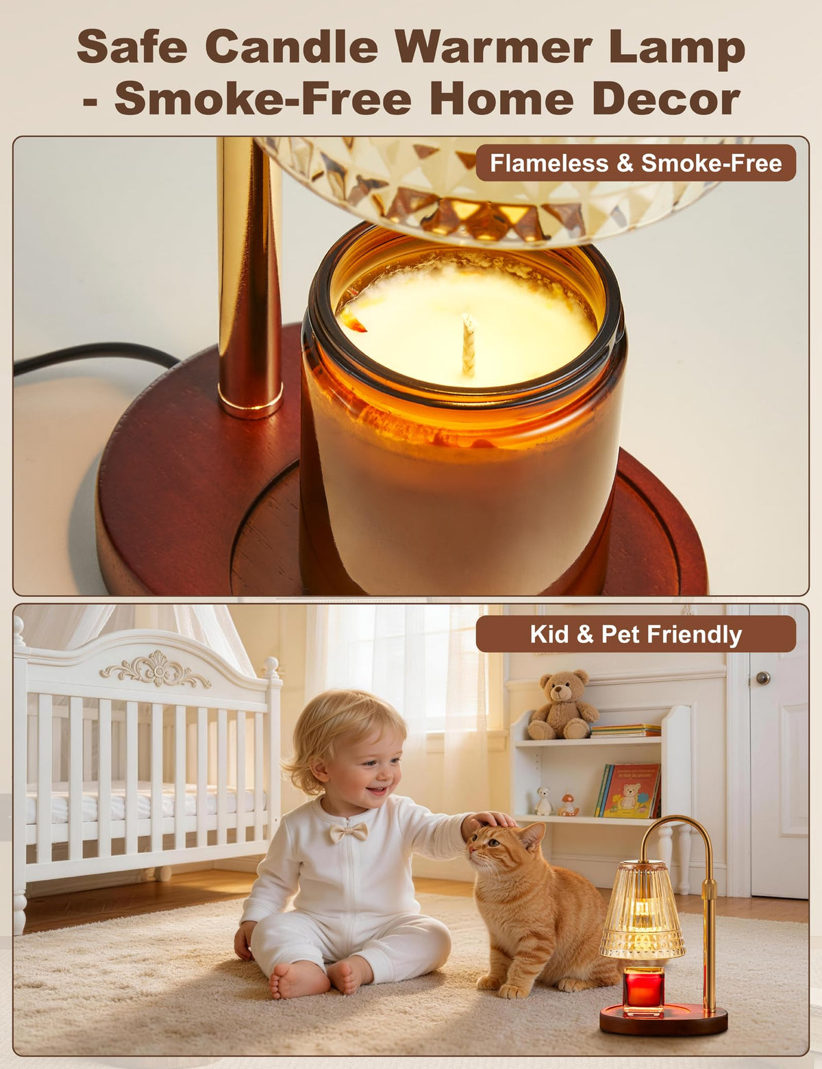Candle Warmer Lamp with Dimmer & Timer, Adjustable Height, Amber-gold W629831