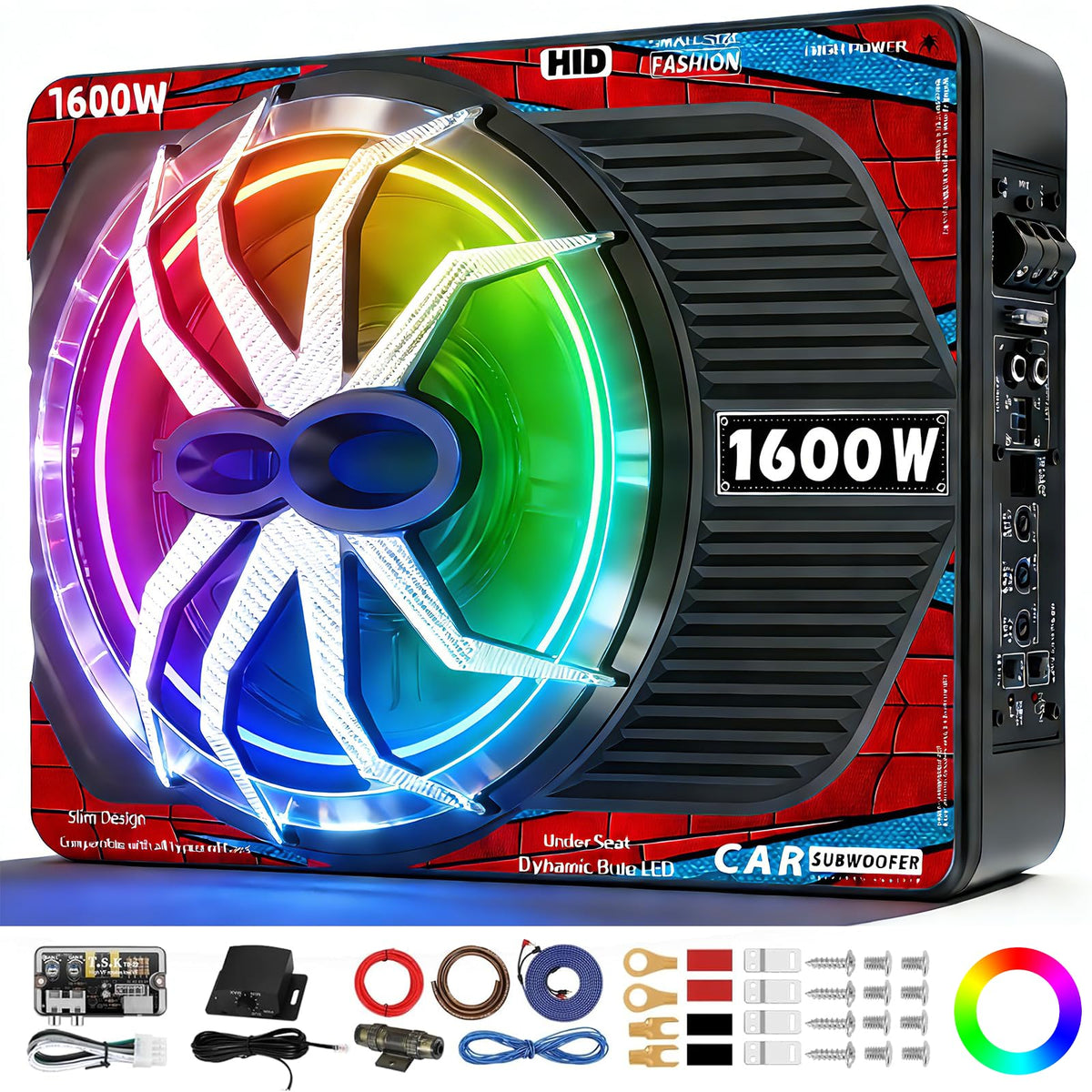 1600W Slim Underseat Car Subwoofer and Amp with RGB Light M56097