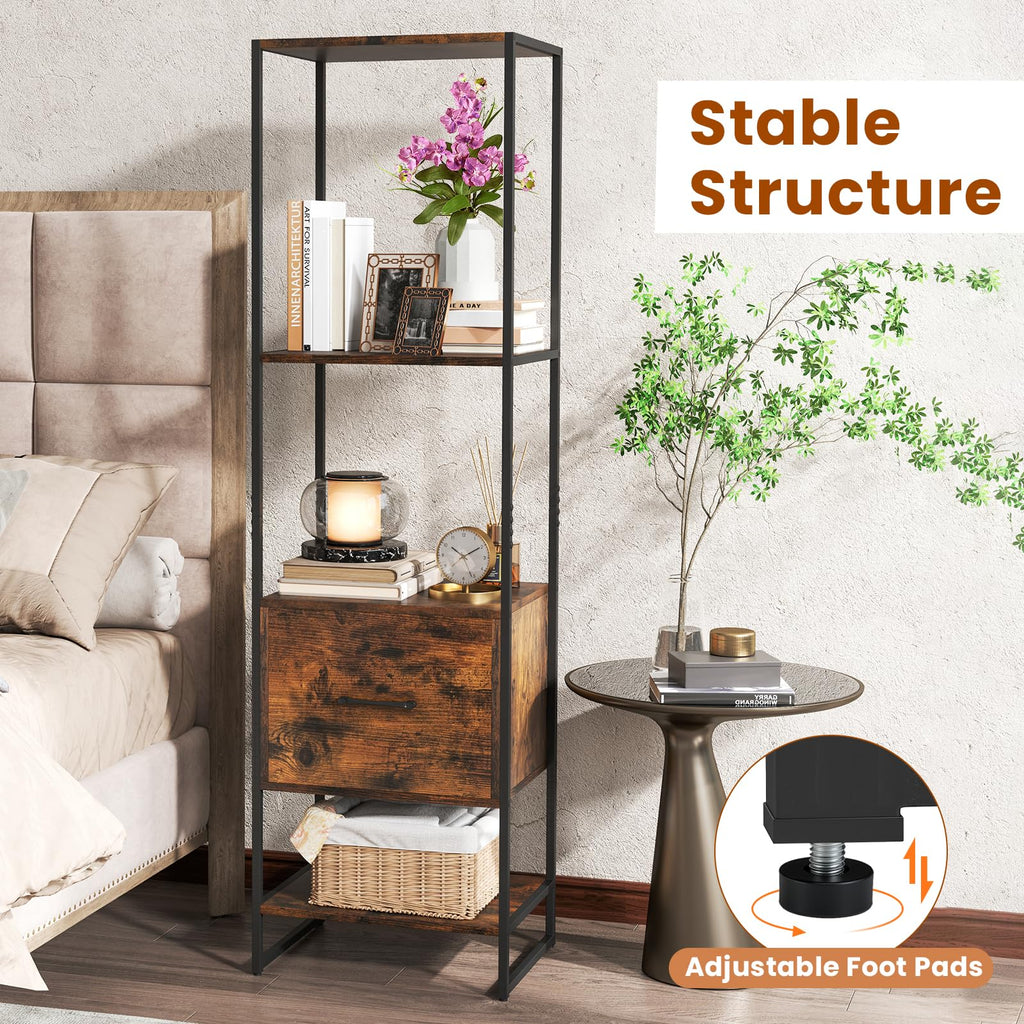 5-Tier Bookshelf with Drawer Narrow Bookcase D414