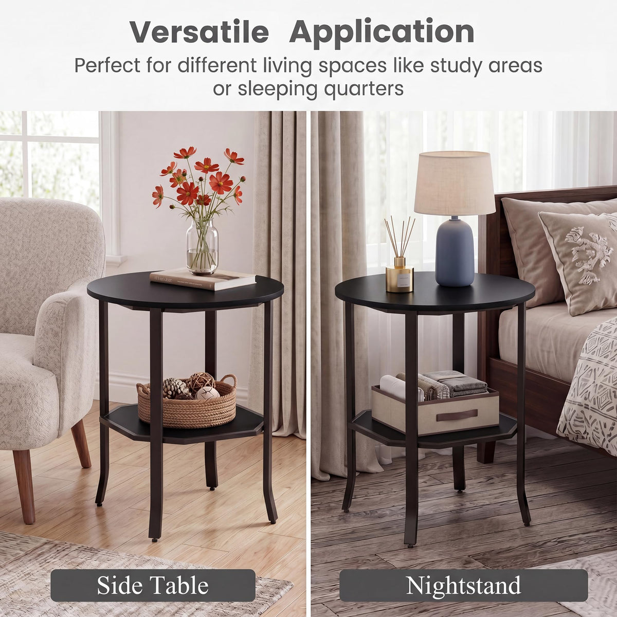 2-Tier Round Side End Table with Storage Shelf Y6960