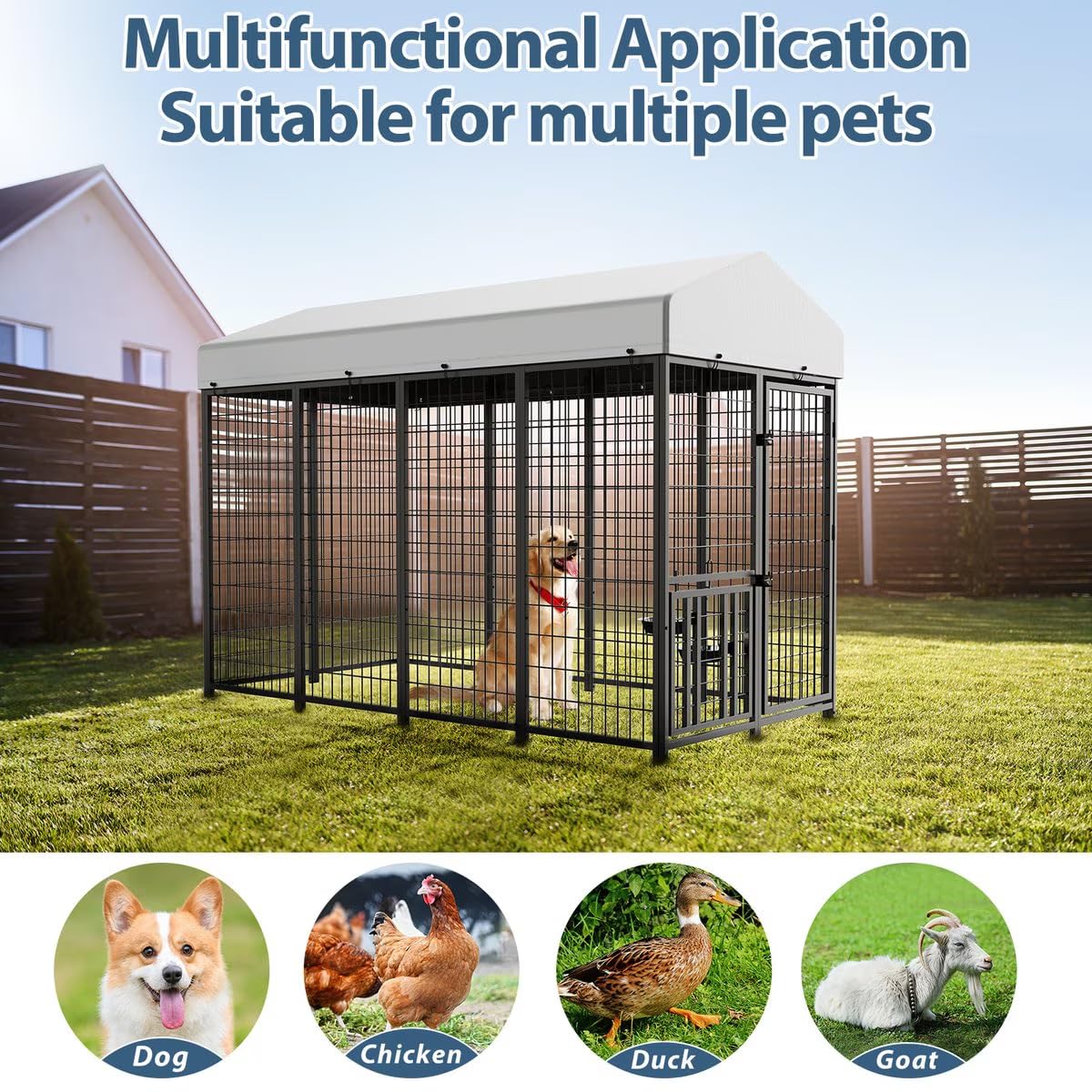 Heavy Duty Outdoor Dog Kennel with Rotating Bowls A2909