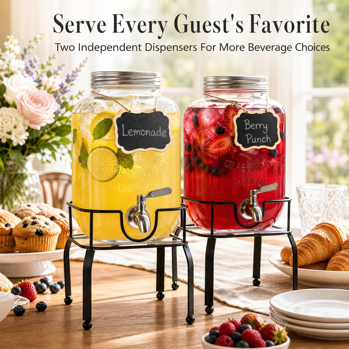 1 Gallon Glass Drink Dispensers with Spigot A553