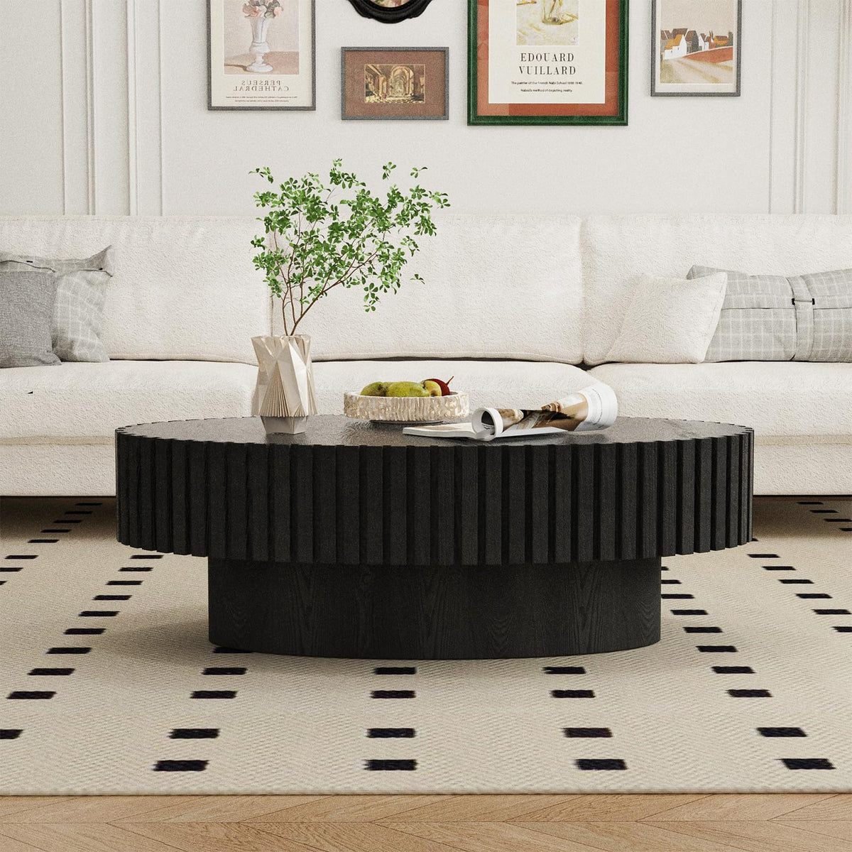 Black Modern Wood Oval Coffee Table I525