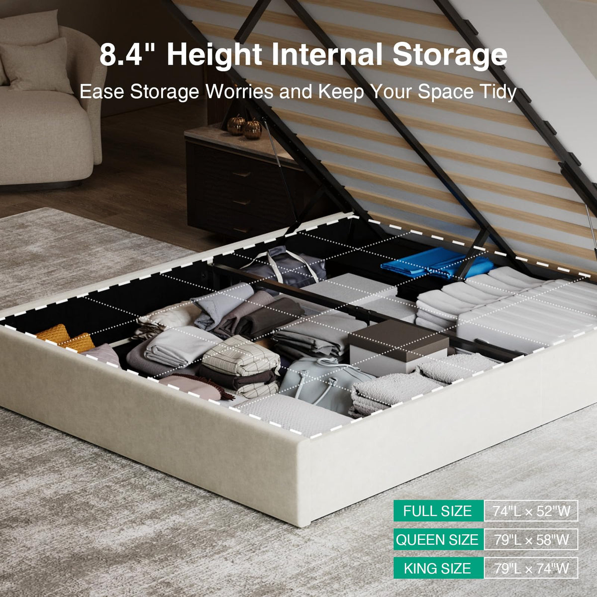 White Queen Lift Up Storage Bed Frame C97177