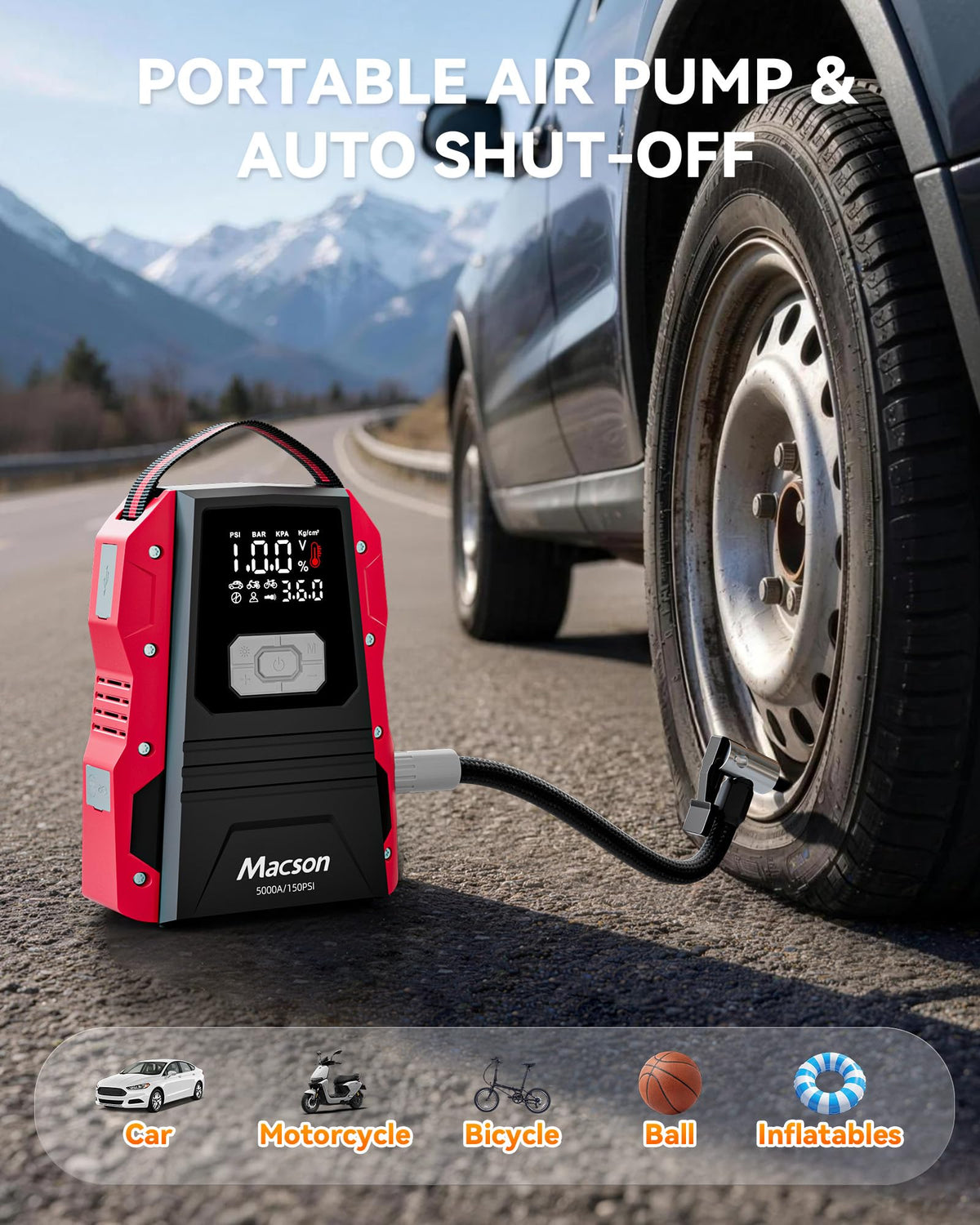 Portable 12V Jump Starter with Air Compressor and 150PSI Tire Inflator B434116