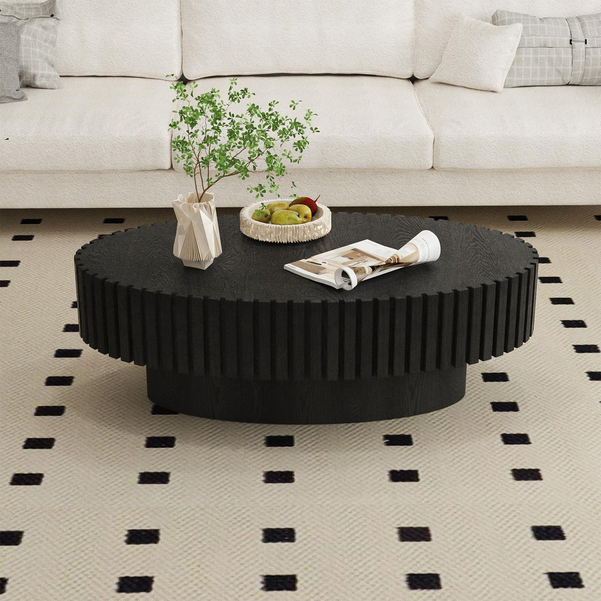 Black Modern Wood Oval Coffee Table I525