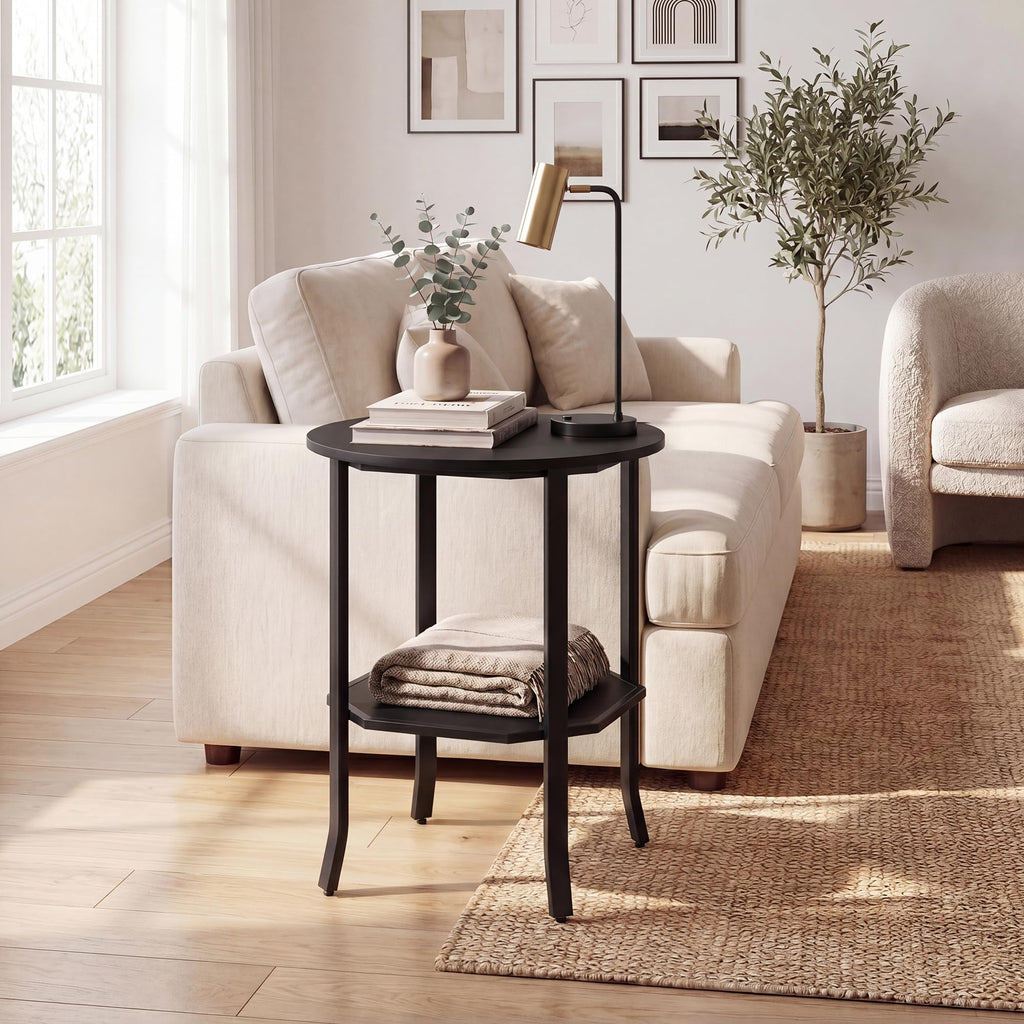 2-Tier Round Side End Table with Storage Shelf Y6960