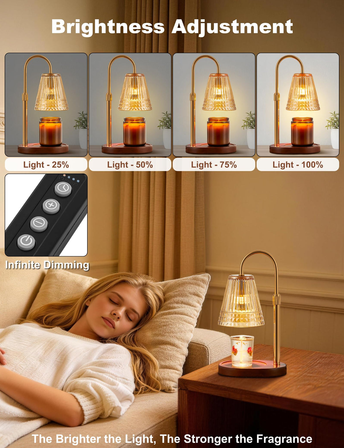 Candle Warmer Lamp with Dimmer & Timer, Adjustable Height, Amber-gold W629831