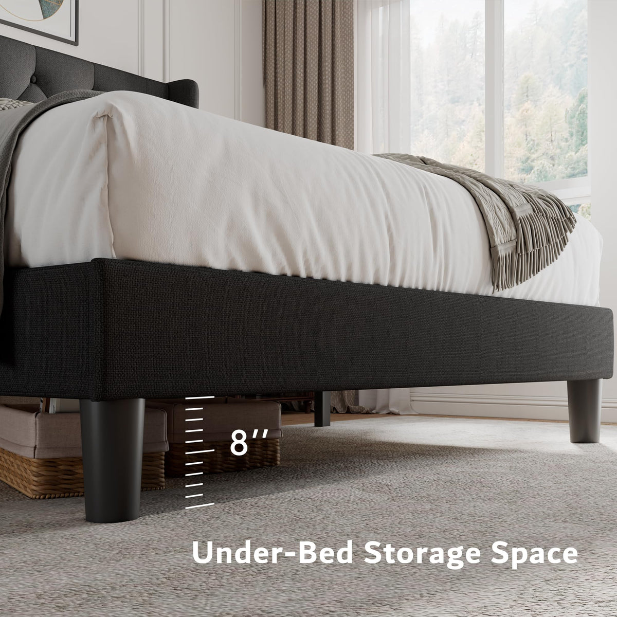 Queen Size Upholstered Platform Bed Frame with Tufted Headboard G5785