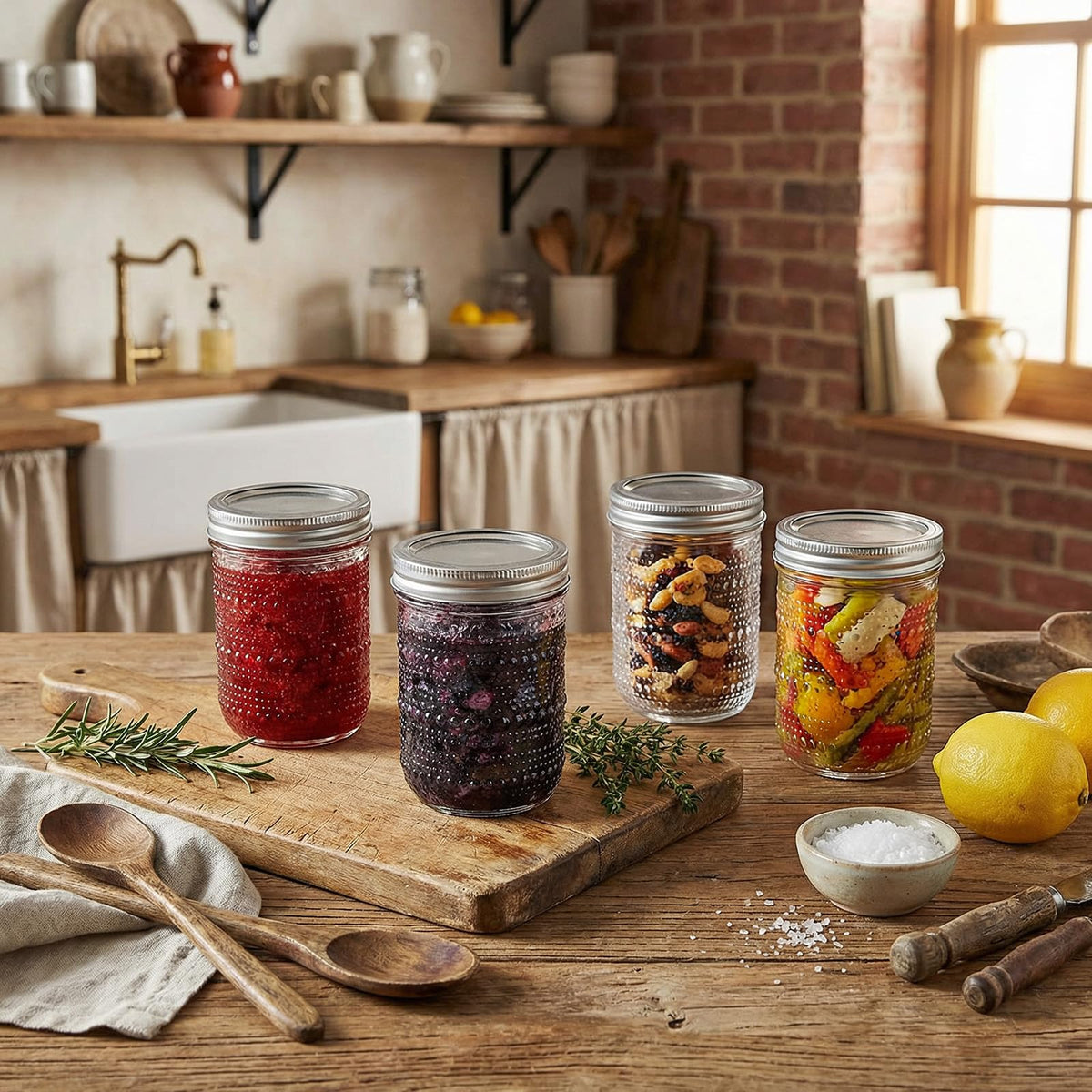 6-Pack 16 oz Wide Mouth Glass Mason Jars with Lids V93534