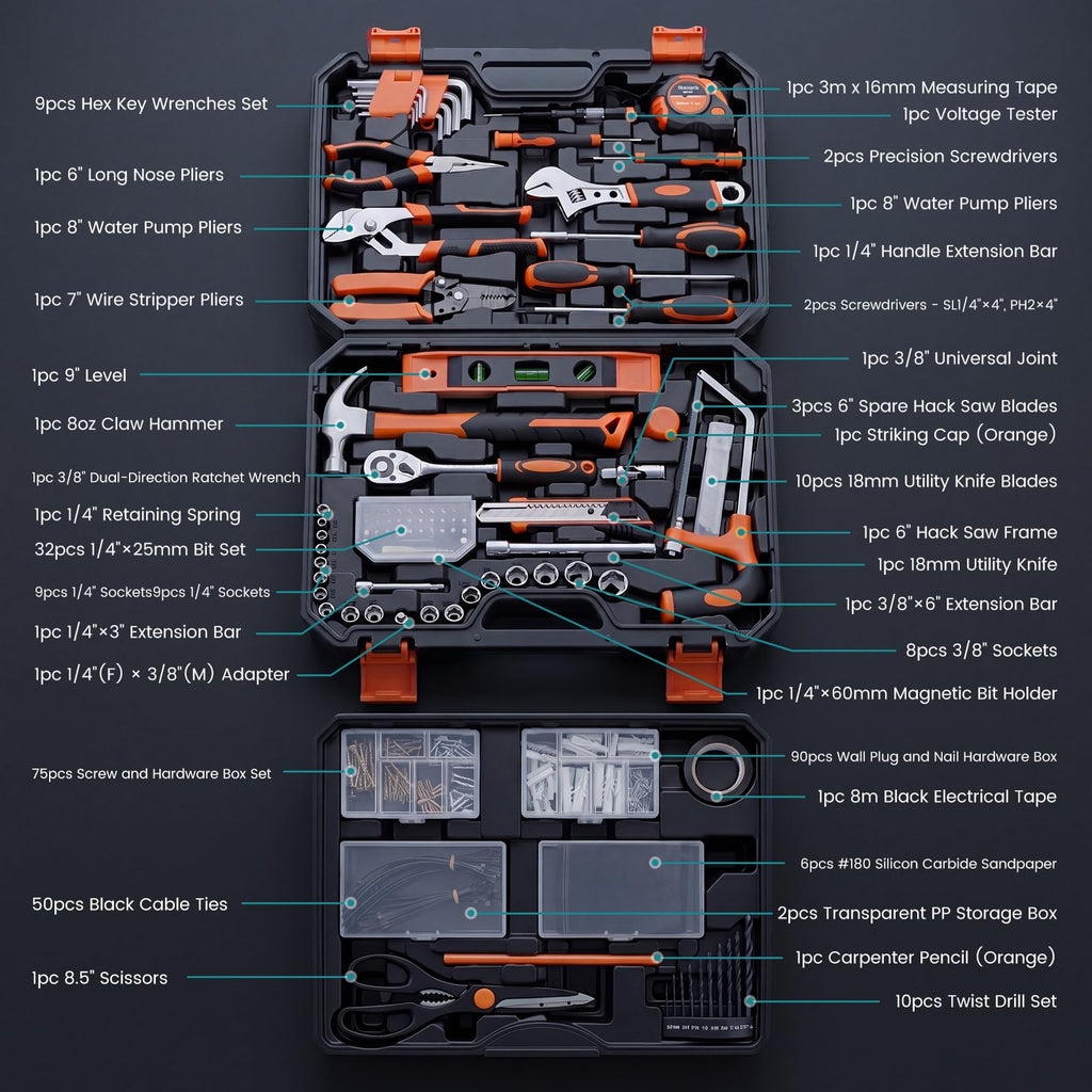 330 Piece Carbon & Cr-V Steel Home Repair Tool Kit C166
