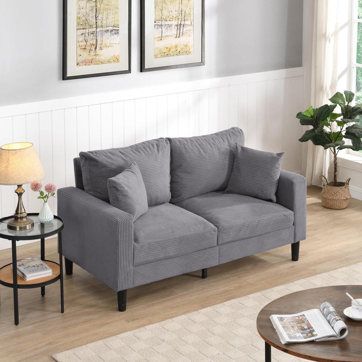 Light Gray 2-Seater Upholstered Loveseat Sofa T995