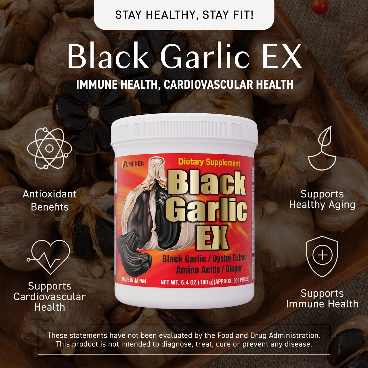 Black Garlic Supplement with Vitamin B, 6.4 Ounce Bottle, Pack of 2 O1658