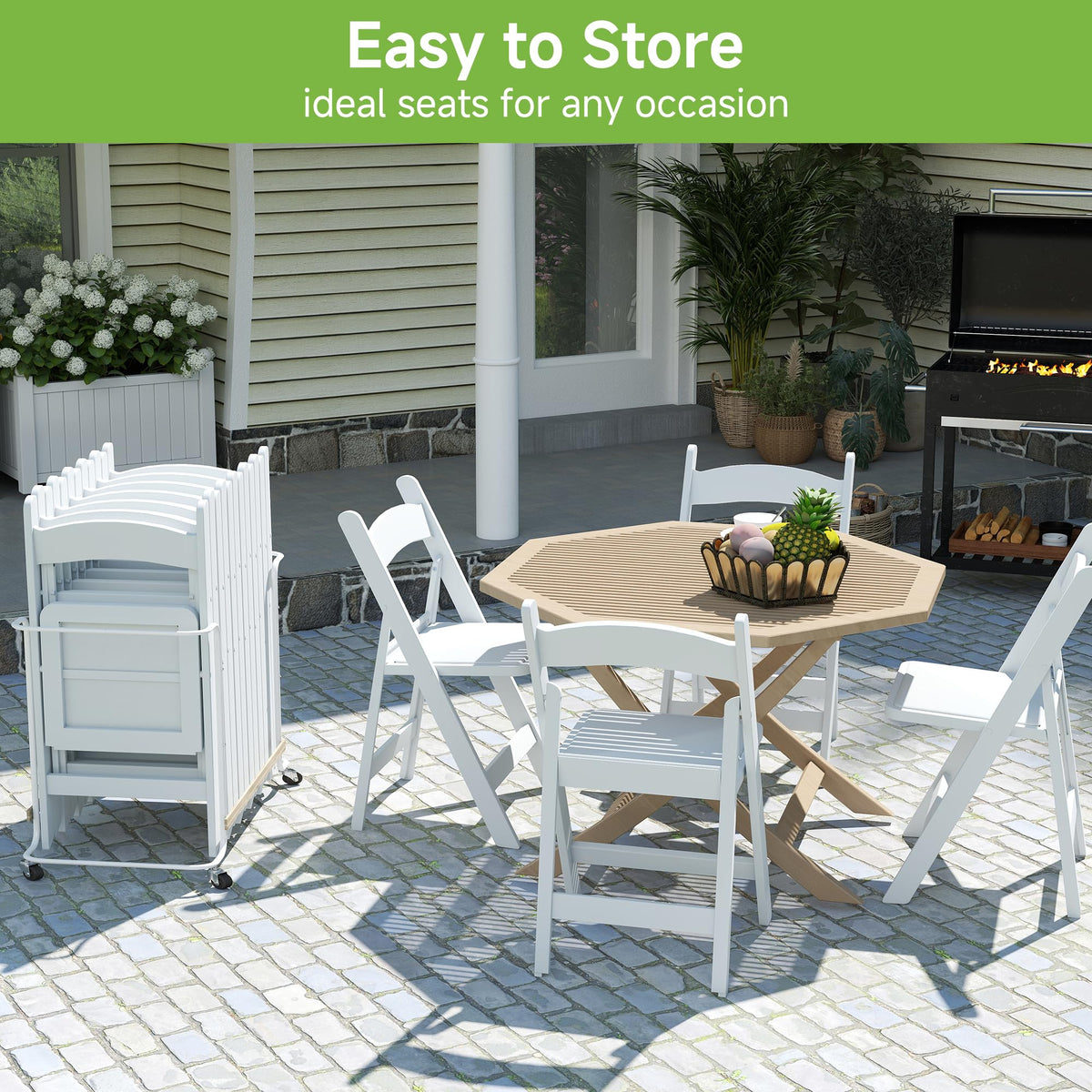 White Resin Folding Chairs with Cushion, 10 Pack M243376