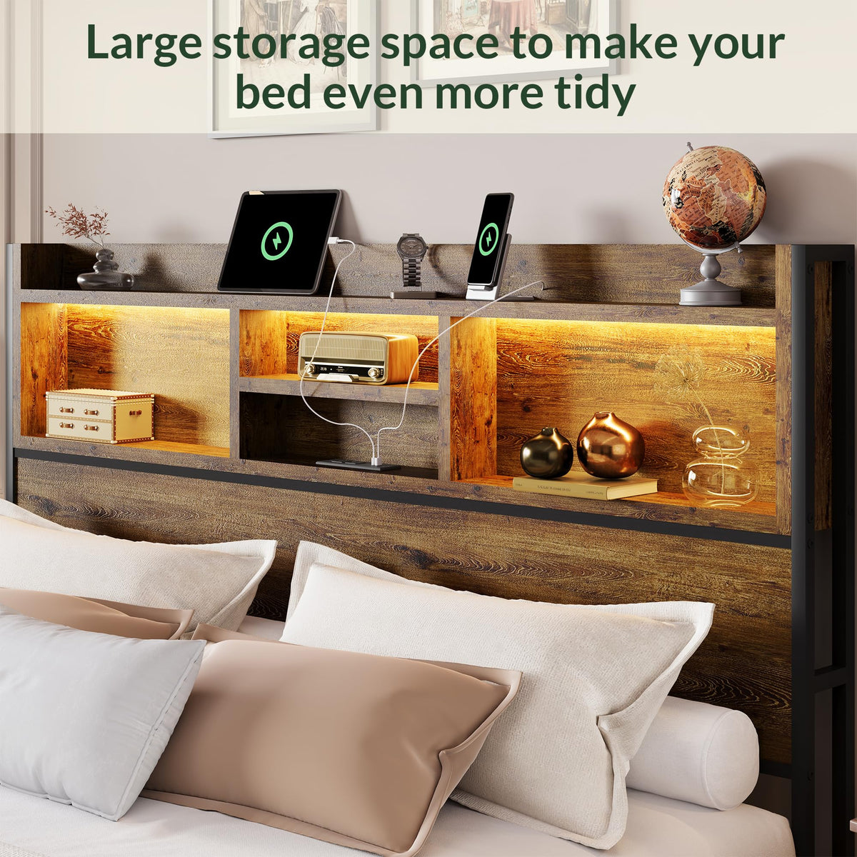 King Size Wooden Platform Bed Frame with 6 Storage Drawers and Headboard B500511